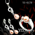 Conjunto de joyas de plata de ley 925 con perla naranja (YS-0023)